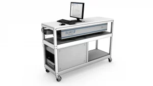 ELIAS III spectrometer on laboratory bench with monitor and PC, mobile system for high-resolution optical spectroscopy.